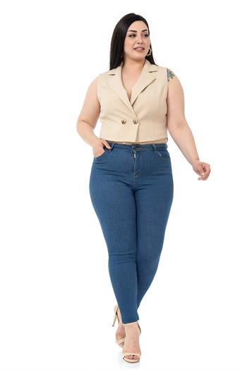 Plus Size Double Breasted Double Button Beige Mini Vest