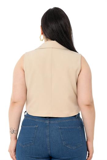 Plus Size Double Breasted Double Button Beige Mini Vest