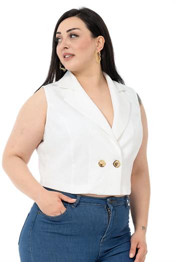 Plus Size Double Breasted Double Button White Mini Vest