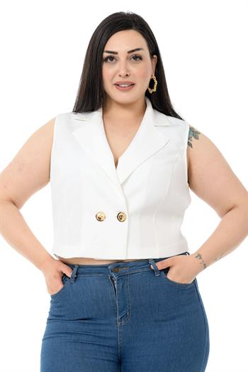 Plus Size Double Breasted Double Button White Mini Vest
