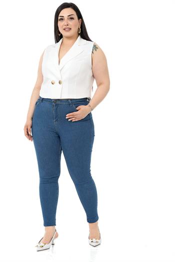 Plus Size Double Breasted Double Button White Mini Vest