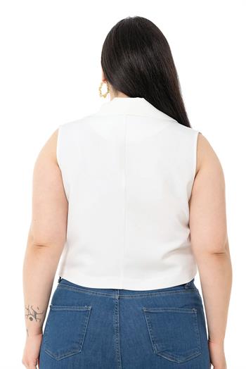Plus Size Double Breasted Double Button White Mini Vest