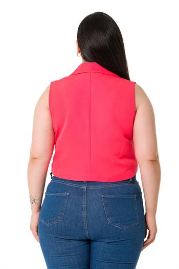 Plus Size Double Breasted Double Button Coral Mini Vest