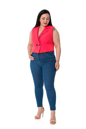 Plus Size Double Breasted Double Button Coral Mini Vest
