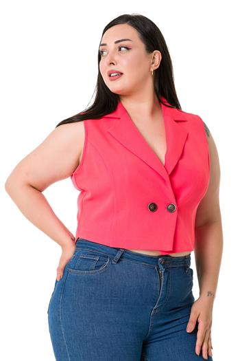 Plus Size Double Breasted Double Button Coral Mini Vest