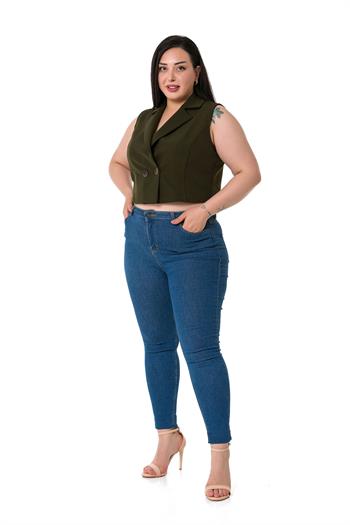 Plus Size Double Breasted Double Button Khaki Mini Vest