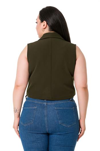 Plus Size Double Breasted Double Button Khaki Mini Vest