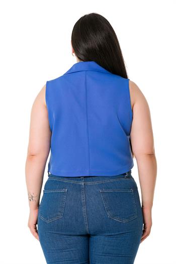 Plus Size Double Breasted Double Button İndigo Mini Vest