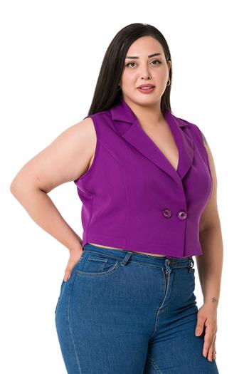 Plus Size Double Breasted Double Button Purple Mini Vest