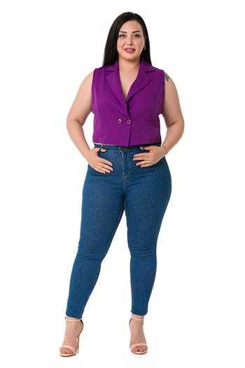 Plus Size Double Breasted Double Button Purple Mini Vest