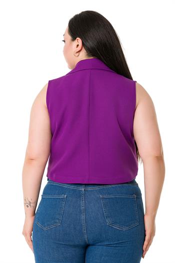 Plus Size Double Breasted Double Button Purple Mini Vest