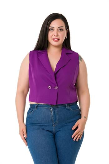 Plus Size Double Breasted Double Button Purple Mini Vest