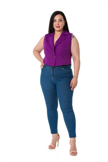 Plus Size Double Breasted Double Button Purple Mini Vest