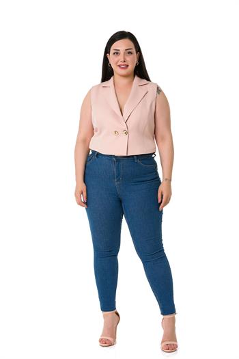 Plus Size Double Breasted Double Button Light Pink Mini Vest