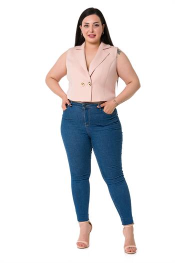 Plus Size Double Breasted Double Button Light Pink Mini Vest