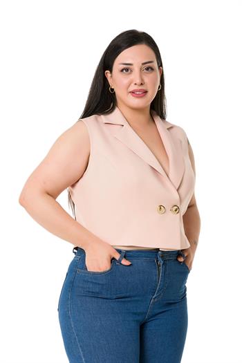 Plus Size Double Breasted Double Button Light Pink Mini Vest