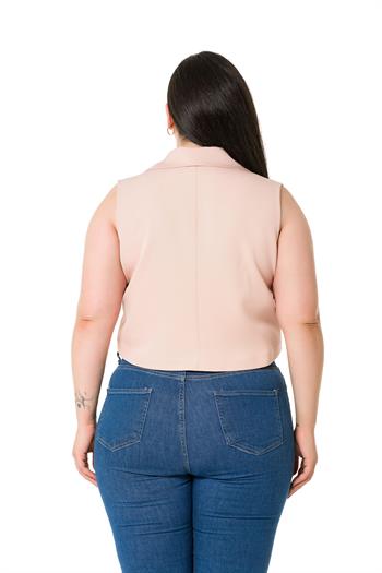 Plus Size Double Breasted Double Button Light Pink Mini Vest