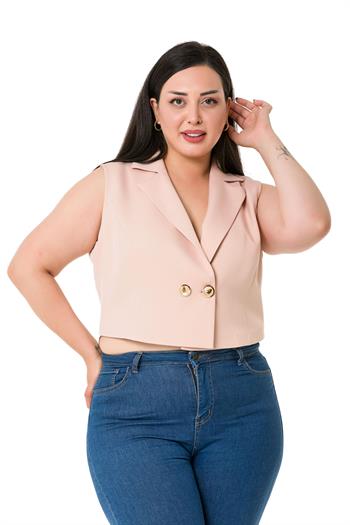 Plus Size Double Breasted Double Button Light Pink Mini Vest
