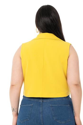 Plus Size Double Breasted Double Button Yellow Mini Vest