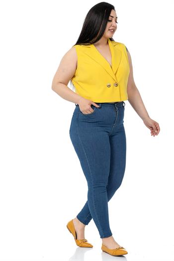 Plus Size Double Breasted Double Button Yellow Mini Vest