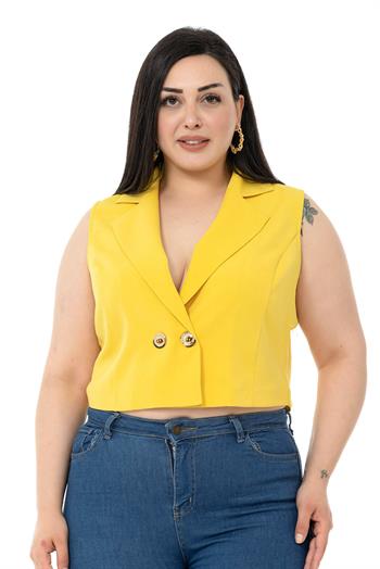 Plus Size Double Breasted Double Button Yellow Mini Vest