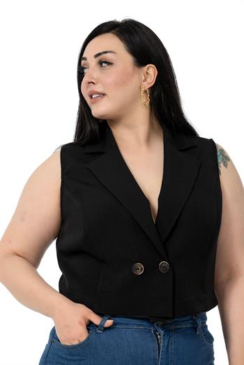 Plus Size Double Breasted Double Button Black Mini Vest