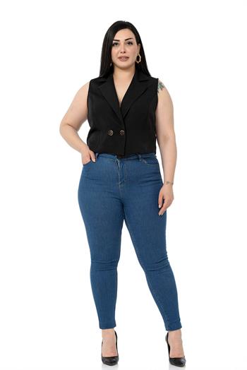 Plus Size Double Breasted Double Button Black Mini Vest