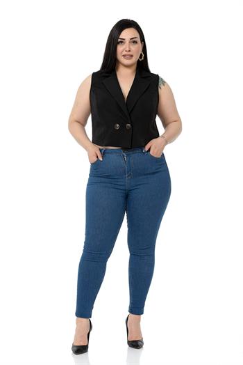 Plus Size Double Breasted Double Button Black Mini Vest