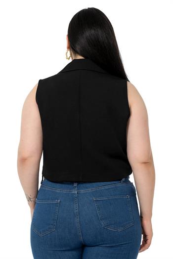 Plus Size Double Breasted Double Button Black Mini Vest