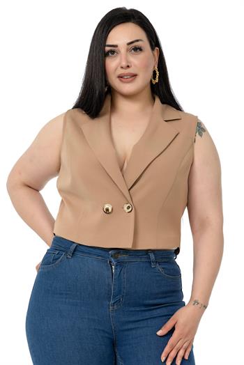 Plus Size Double Breasted Double Button Mink Mini Vest