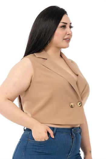 Plus Size Double Breasted Double Button Mink Mini Vest