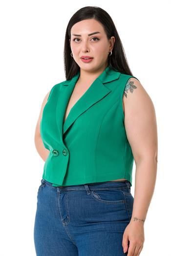Plus Size Double Breasted Double Button Light Green Mini Vest