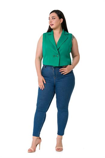 Plus Size Double Breasted Double Button Light Green Mini Vest