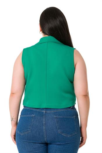 Plus Size Double Breasted Double Button Light Green Mini Vest