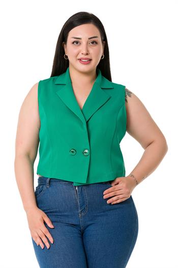Plus Size Double Breasted Double Button Light Green Mini Vest