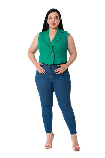 Plus Size Double Breasted Double Button Light Green Mini Vest
