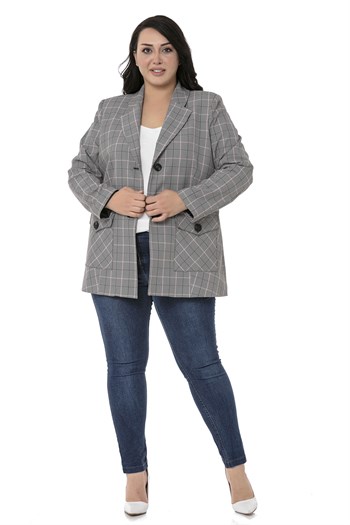 Büyük Beden Kuşaklı Düğmeli Kapaklı Cepli Astarlı Blazer Siyah Pembe Ceket