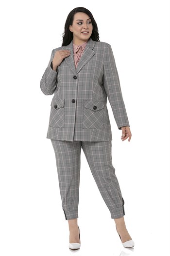 Büyük Beden Kuşaklı Düğmeli Kapaklı Cepli Astarlı Blazer Siyah Pembe Ceket