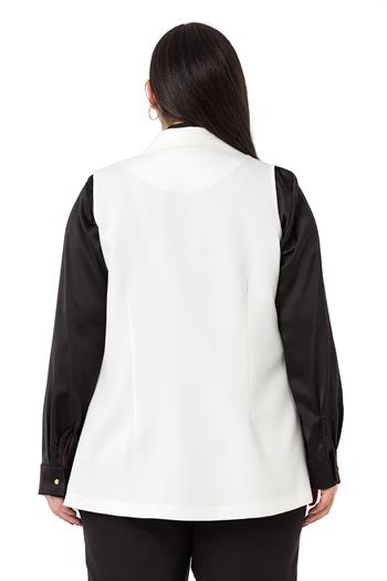 Plus Size Mono Collar White Vest with Button Detail