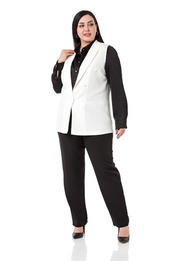 Plus Size Mono Collar White Vest with Button Detail