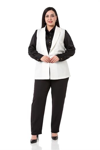 Plus Size Mono Collar White Vest with Button Detail
