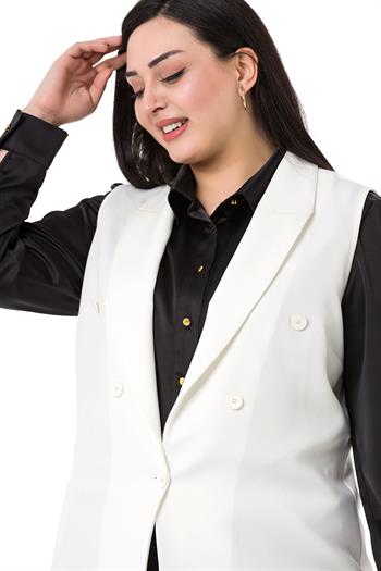 Plus Size Mono Collar White Vest with Button Detail