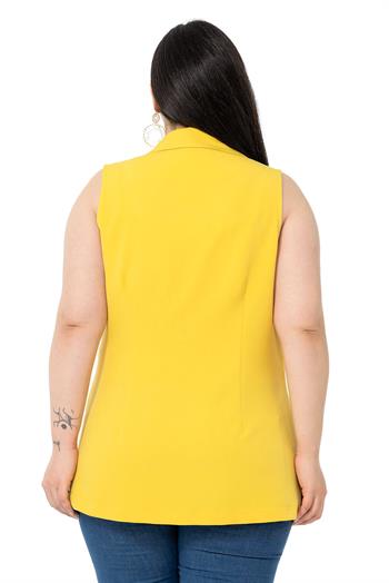 Plus Size Mono Collar Yellow Vest with Button Detail