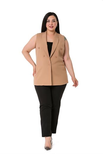 Plus Size Mono Collar Mink Vest with Button Detail