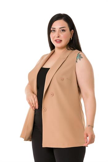 Plus Size Mono Collar Mink Vest with Button Detail