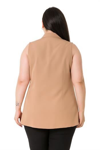 Plus Size Mono Collar Mink Vest with Button Detail