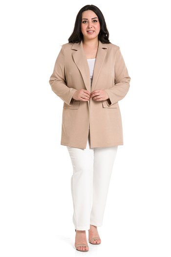 Plus Size Mono Collar Ornamental Pocket Flap Mink Unlined Jacket