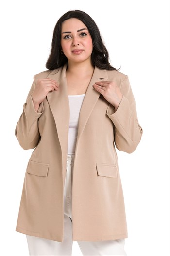 Plus Size Mono Collar Ornamental Pocket Flap Mink Unlined Jacket