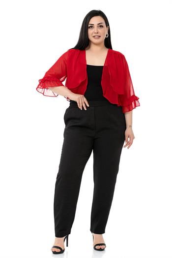 Plus Size Chiffon Red Bolero with Double Layers on the Front Sleeves and Ruffles on the Back