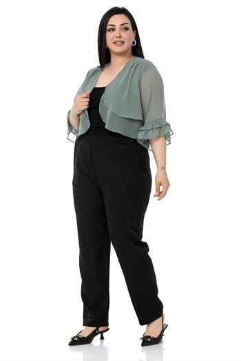 Plus Size Chiffon Water Green Bolero with Double Layers on the Front Sleeves and Ruffles on the Back